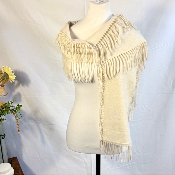 Nordstrom 100% Cashmere All-Around Fringe Scarf Wrap Cream Ivory💛 - Picture 6 of 9